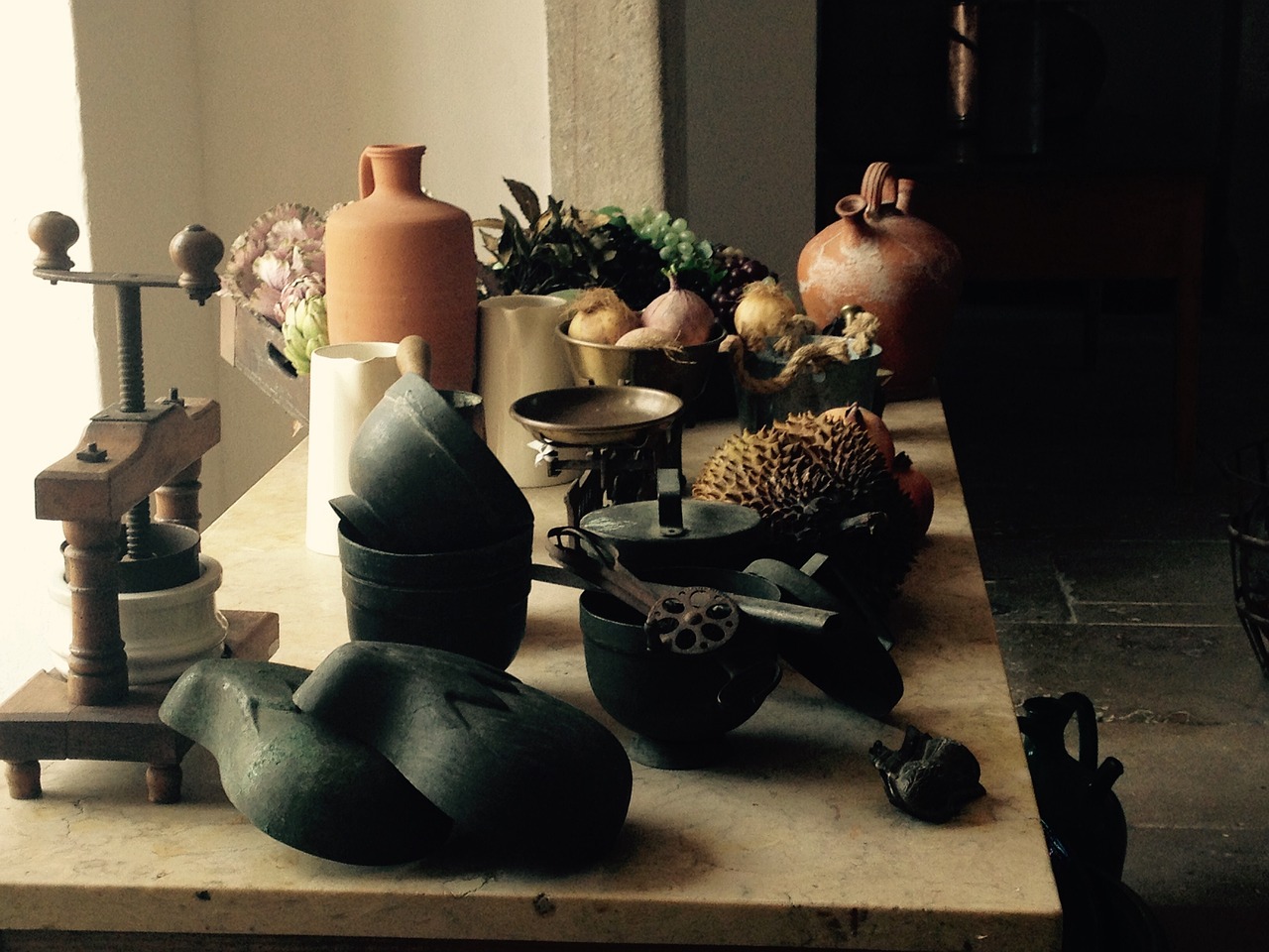 Clay pots on a table